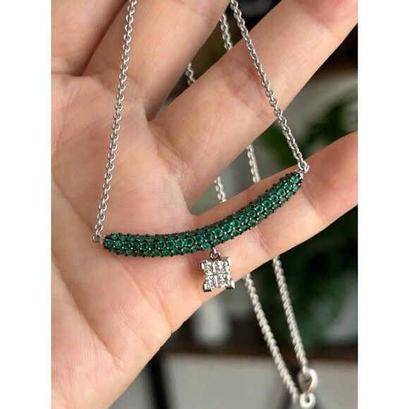 Stunning 14k Green Diopside & Diamonds Necklace - Picture 9 of 11